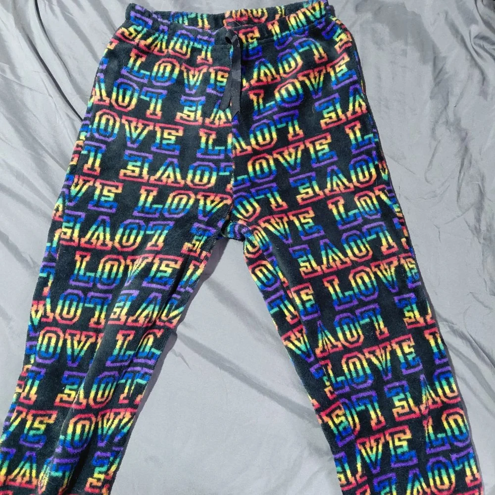 Women's Unbranded Black Rainbow Love Print Pajama Pants S